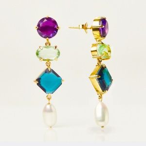 Carrie Elizabeth Aphrodite Statement Jewel/Pearl Earrings (14K Gold Vermeil)